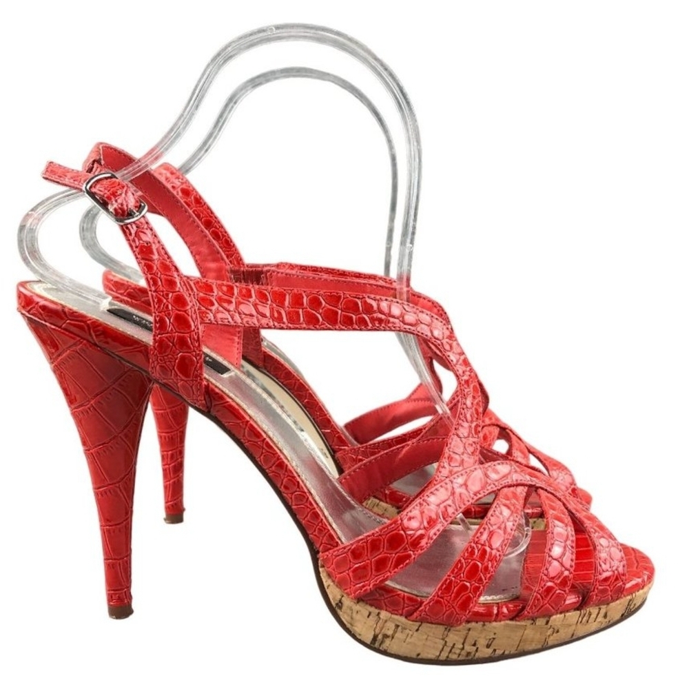 White House Black Market Red Croc-Embossed Heels